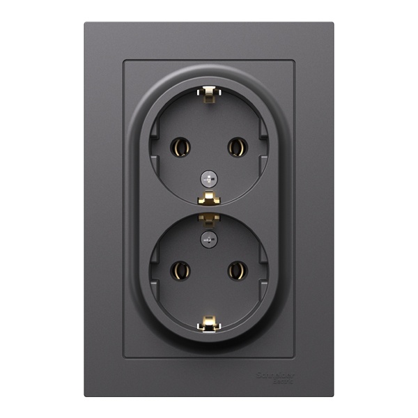 Розетка 2гн с З/К с/у базальт в сборе 16А AtlasDesign Systeme Electric (1/10) ATN001424