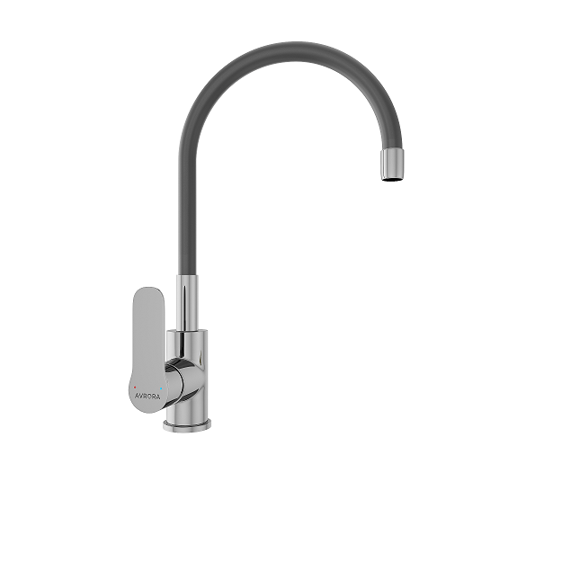 Смеситель для кухни AVRORA Kitchen AV9002B (с высоким гибким изливом черный/хром)
