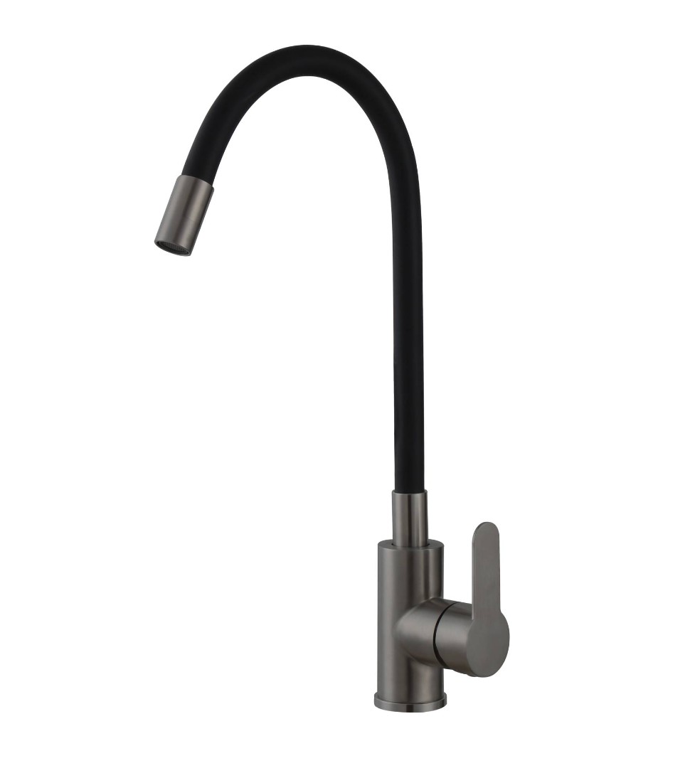 Смеситель для кухни AVRORA Kitchen AV9002GM (с высоким гибким изливом оружейная сталь)