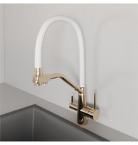 Смеситель для кухни AVRORA Kitchen AV9006Gold (с высоким гибким изливом с подключением к фильтру золото)