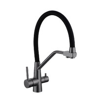 Смеситель для кухни с подключением фильтра Avrora Kitchen AV9006GM (с гибким изливом цвет оружейная сталь)