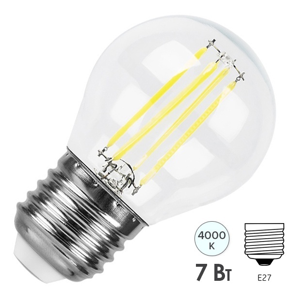 Лампа светодиодная Feron LB-52 25877 7Вт 230В E27 4000K (прозрачная, шар)