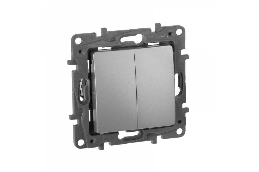 Выключатель Legrand Etika Plus 672412 (2-клавишный, алюминиевый)
