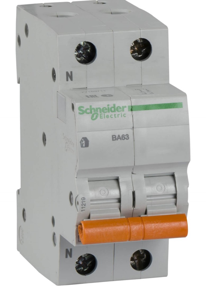 Выключатель автоматический модульный Schneider Electric Домовой ВА63 2п С 10A 4.5кА