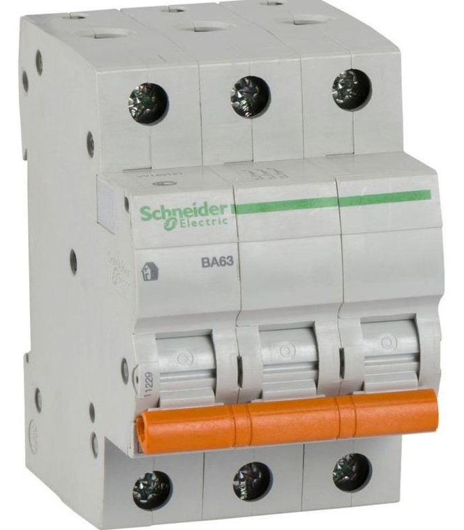 Выключатель автоматический модульный Schneider Electric Домовой ВА63 3п С 10A 4.5кА