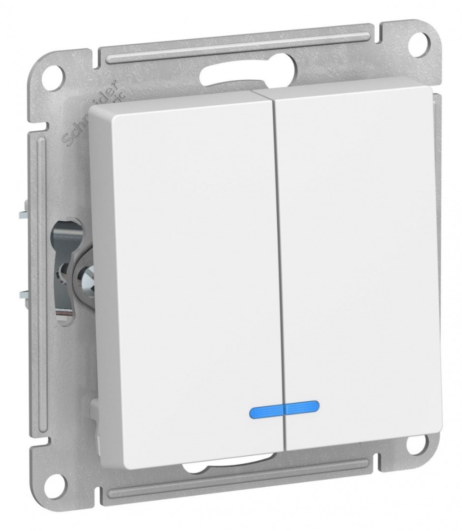 Выключатель Schneider Electric AtlasDesign 10А (2-клавишный, с подсветкой, белый)
