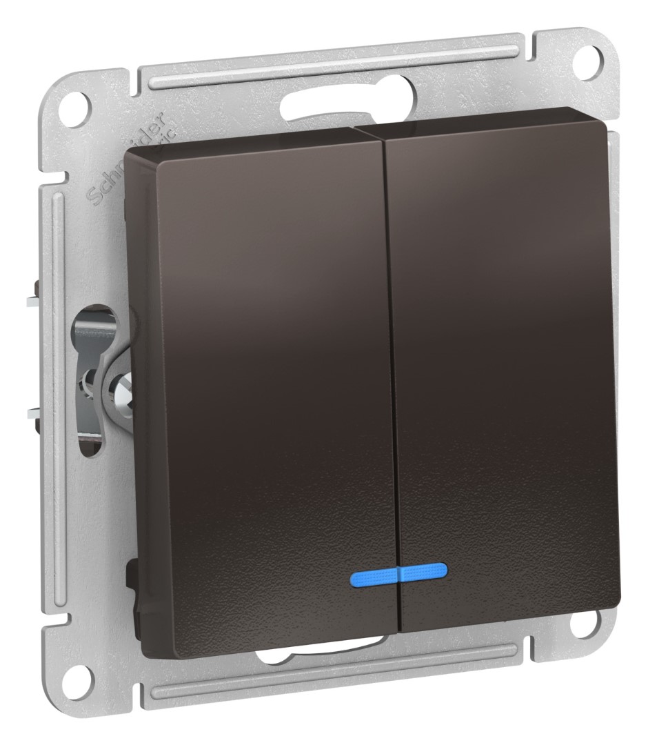 Выключатель Schneider Electric AtlasDesign 10А (2-клавишный, с подсветкой, мокко)