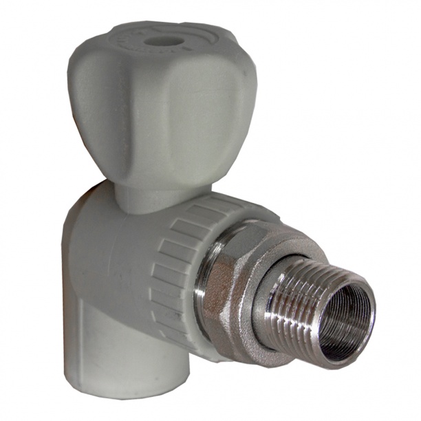 Кран радиатора Valflex d20мм х 1/2дюйма (полипропилен, угловой, серый)