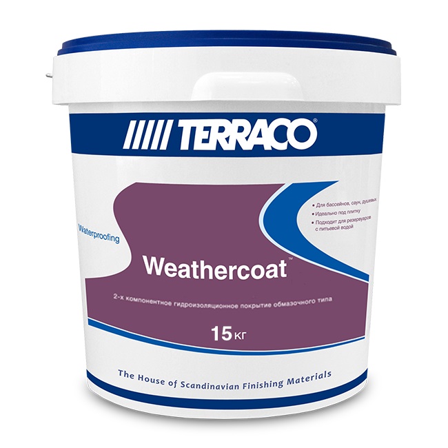 Гидроизоляция двухкомпонентная Terraco Weathercoat Grey 15кг (порошок 10кг, смола 5кг)