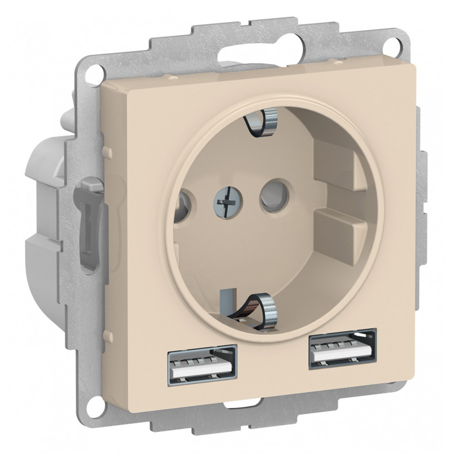 Розетка штепсельная Schneider Electric AtlasDesig 1340077 16А IP20 1 х 5B/2.4A 2 х 5B/1.2А (2 USB A+A)