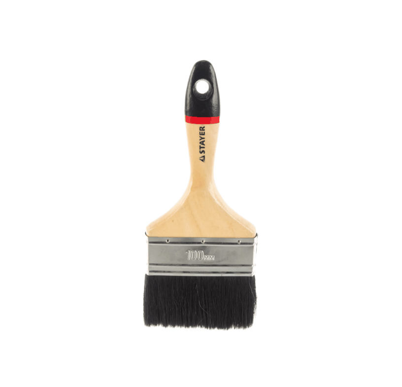 Кисть плоская Stayer Universal-Euro 01022-100 100мм (черная натуральная щетина, деревянная ручка)