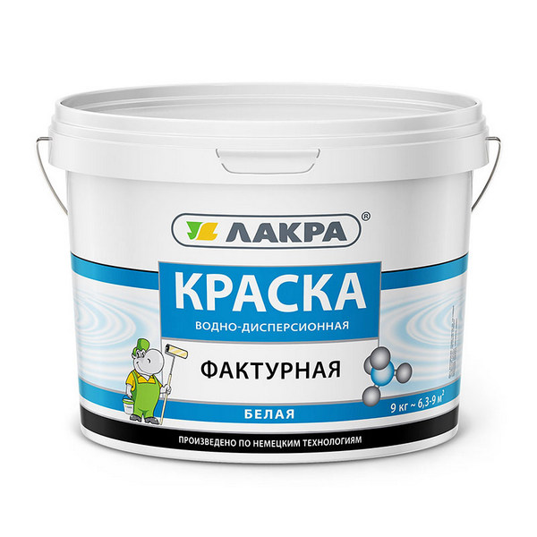 Краска фактурная Лакра 9кг (акриловая, матовое покрытие, белый)