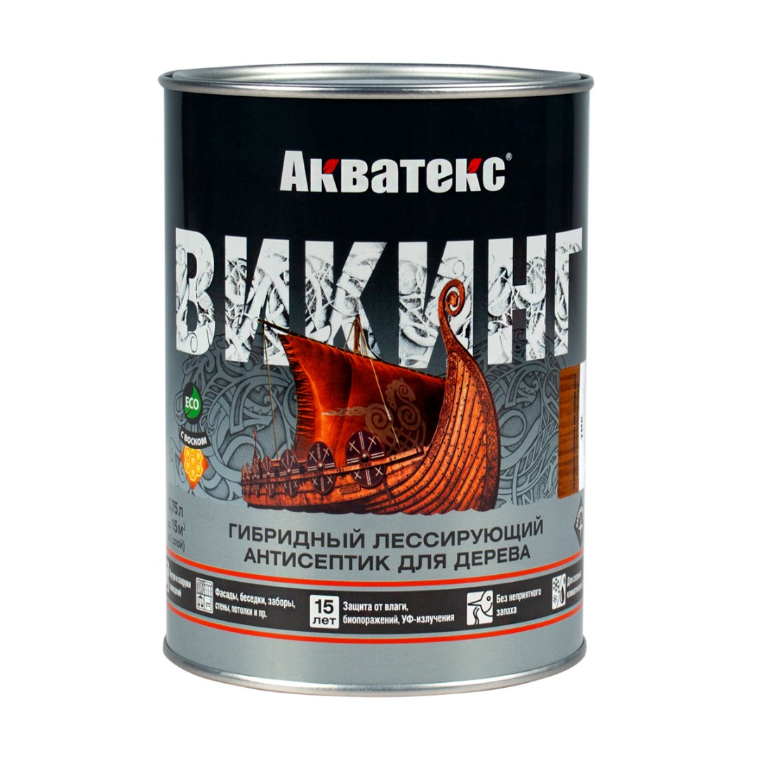 Антисептик лессирующий для дерева Акватекс Викинг 80257 0,75л (полуматовый, тик)