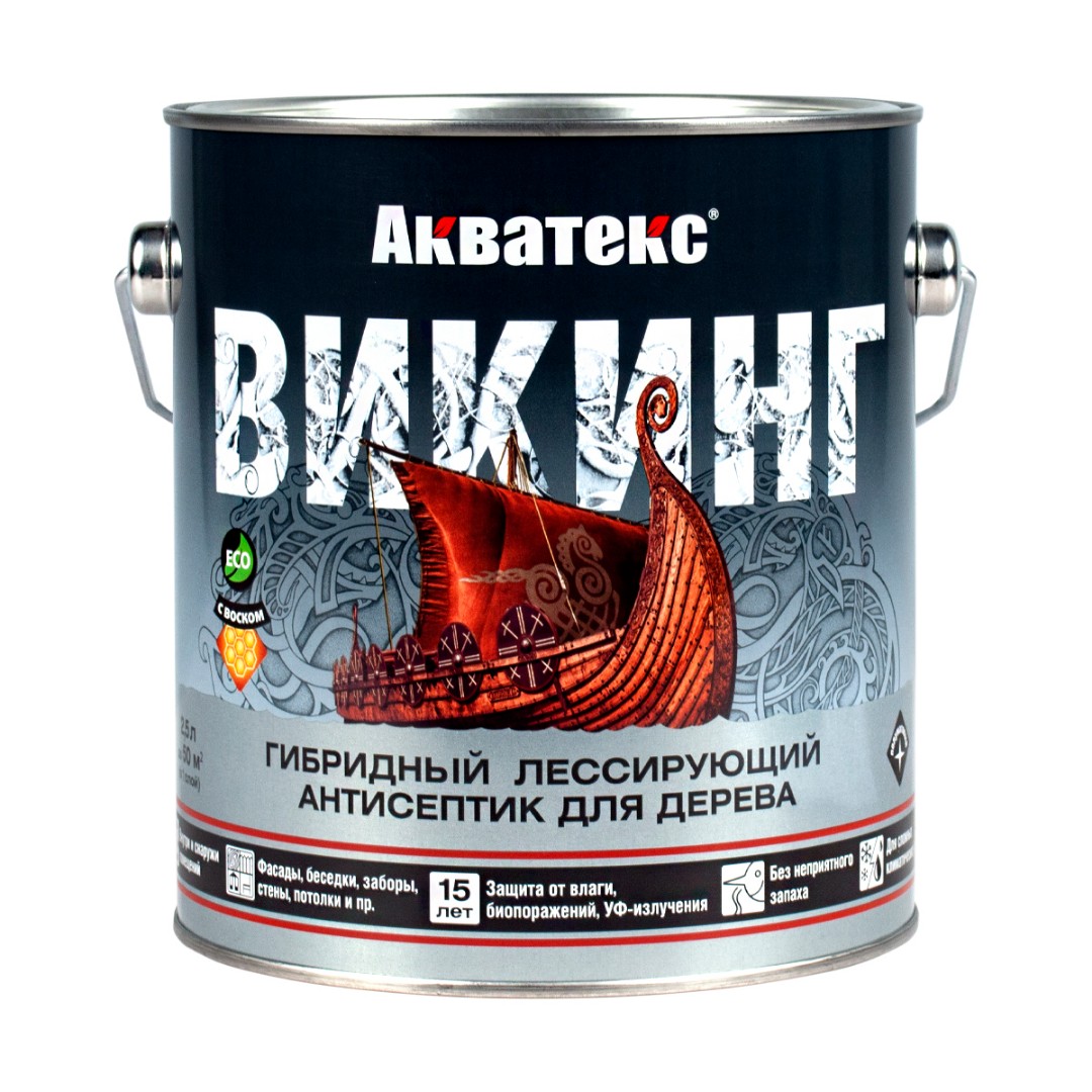Антисептик лессирующий для дерева Акватекс Викинг 80258 2,5л (полуматовый, белый)