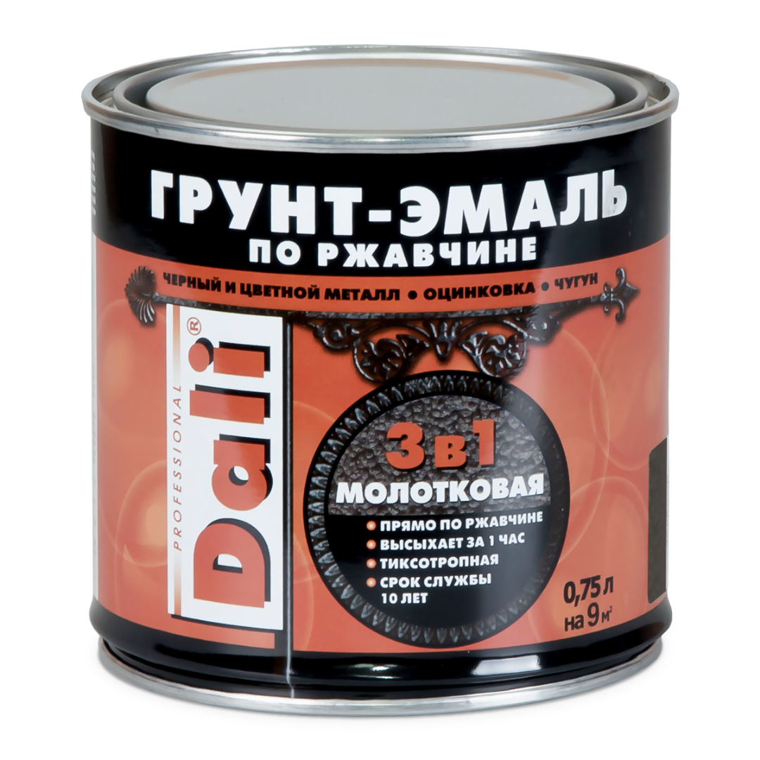 Грунт-эмаль по ржавчине Dali 3 в 1 0,75л (молотковая, серебристая)
