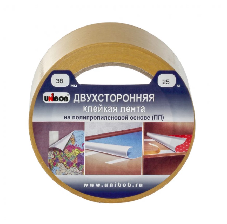 Клейкая лента двухсторонняя Unibob 3856 38мм х 25м (полипропилен)