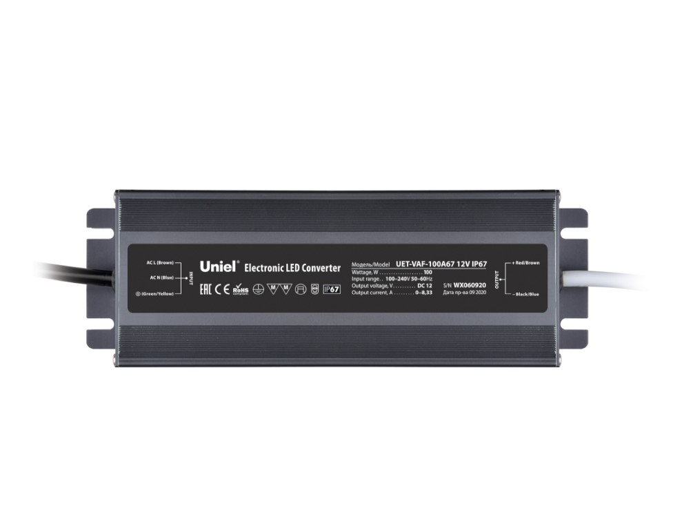 Блок питания Uniel UET-VAF-100A67 UL-00007576 12В IP67 (ультратонкий, металлический корпус, 2 выхода)