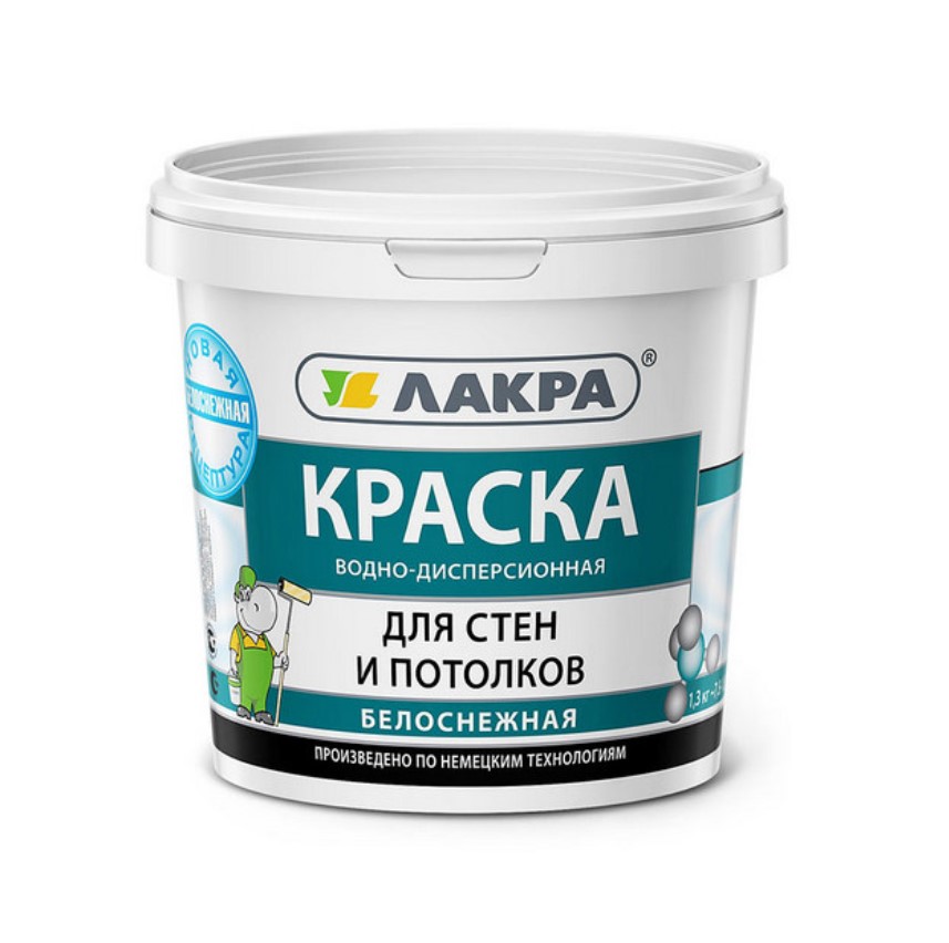 Краска для стен и потолков Лакра 0007482 1,3кг (водно-дисперсионная, белоснежный)