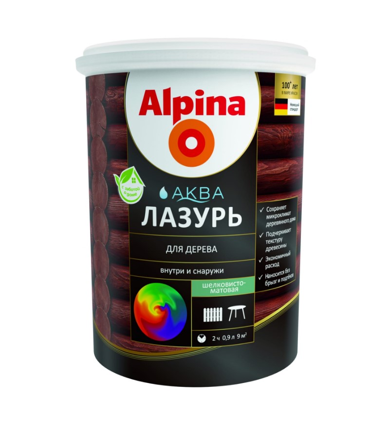 Лазурь для дерева Alpina Аква 948103463 0,9л (белый)