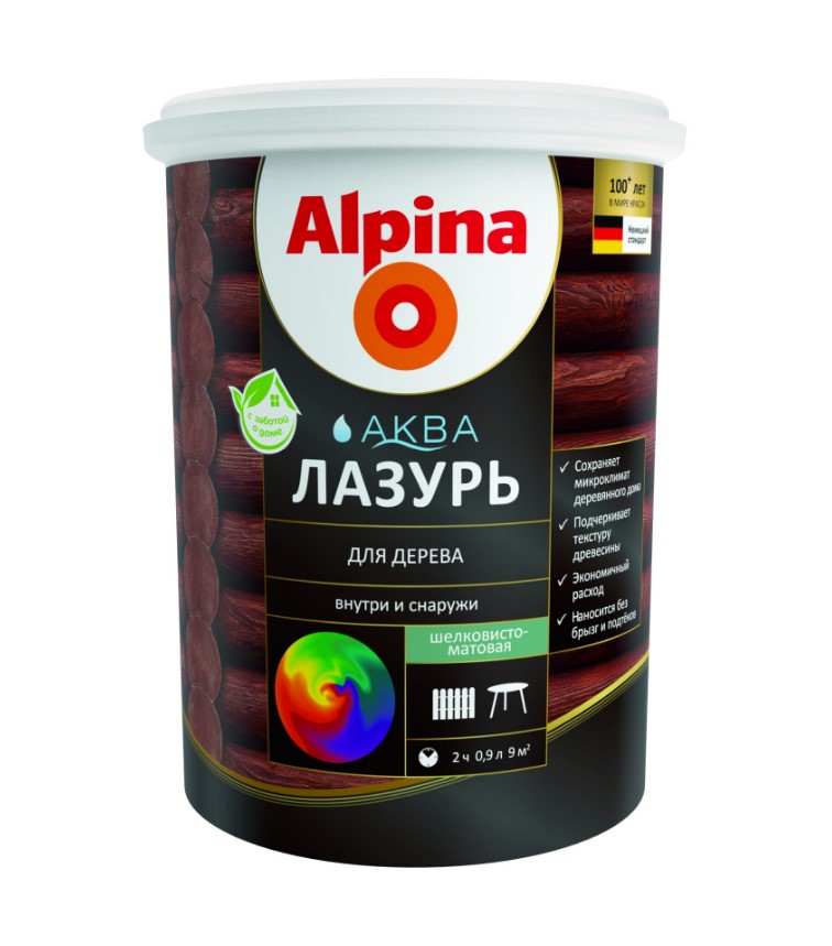 Лазурь для дерева Alpina Аква 948103479 0,9л (махагон)