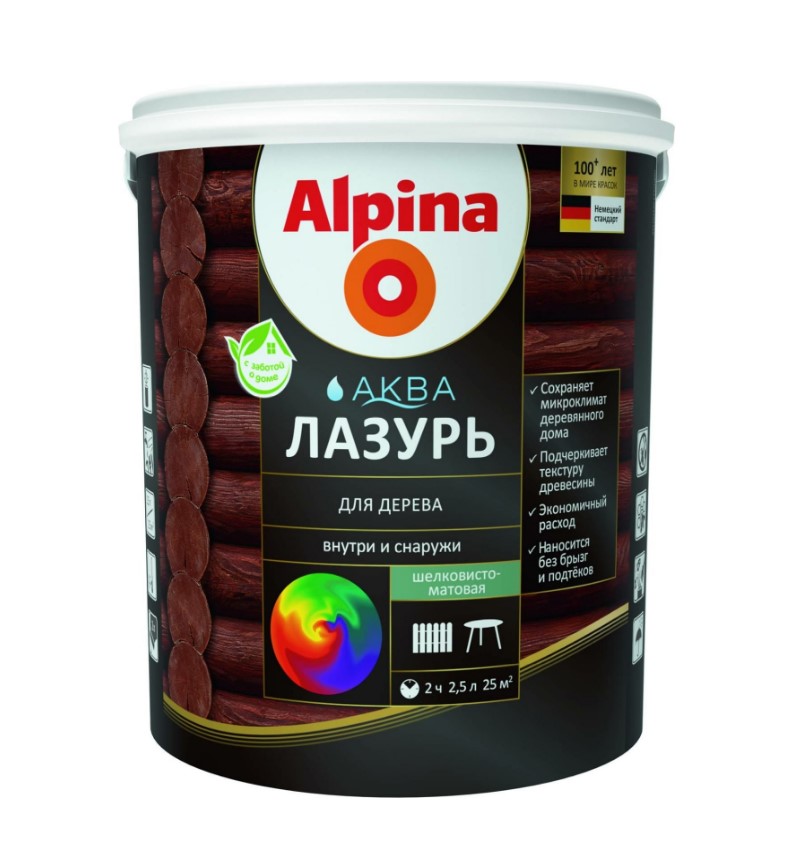 Лазурь для дерева Alpina Аква 948103493 2,5л (черный)