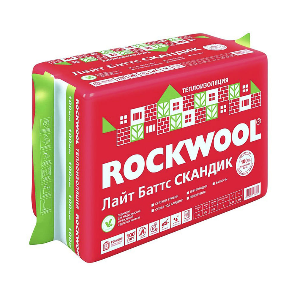Теплоизоляция Rockwool Лайт Баттс Скандик 800х600х50 мм 12 шт