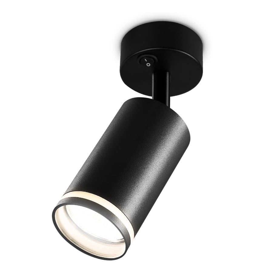 Светильник спот Ambrella light ТА121 BK GU10 12Вт 70мм х 164мм (накладной, с выключателем, черный)