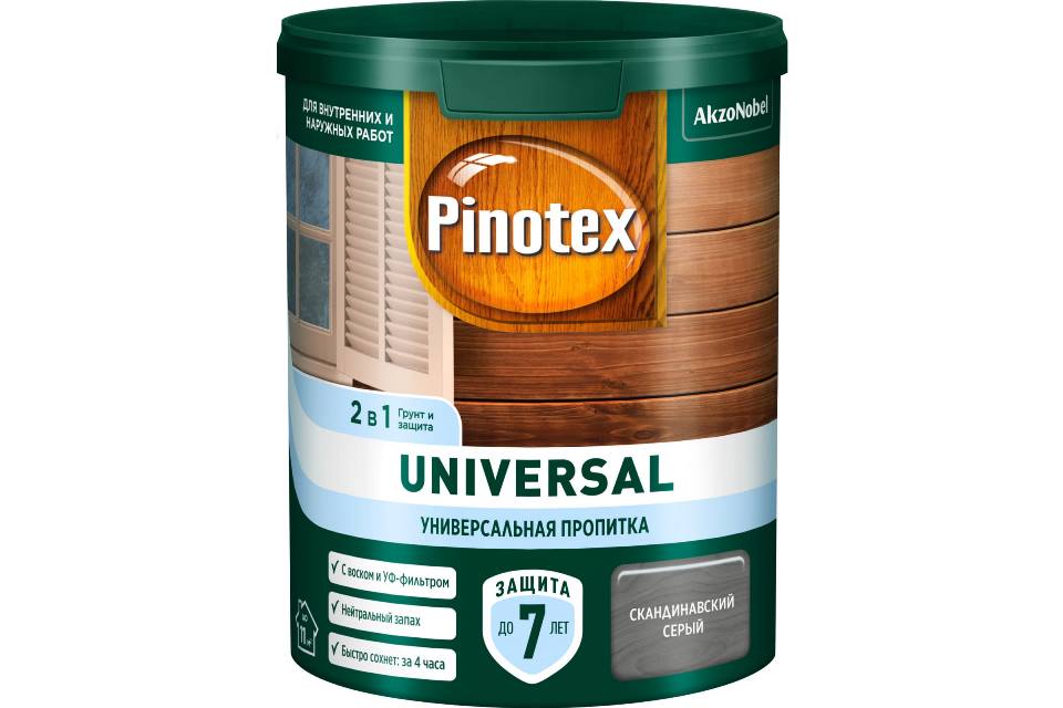Пропитка для древесины Pinotex Universal 2 в 1 0,9л (скандинавский серый)