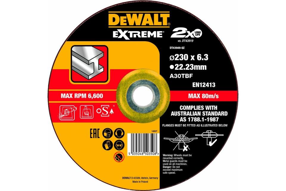 Круг зачистной по металлу DeWalt Extreme DT43949-QZ 230x22.2x6.3 мм