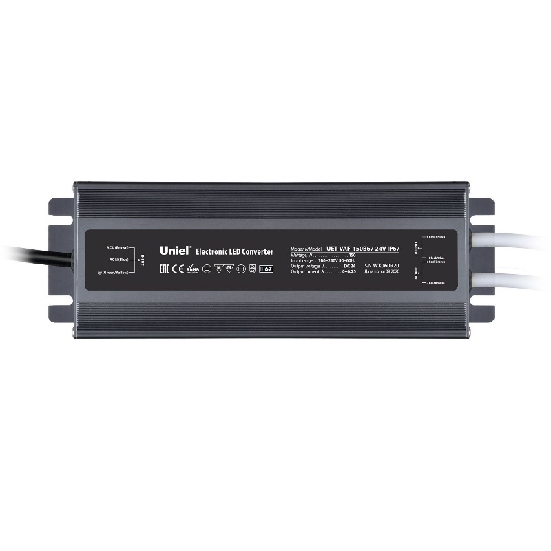 Блок питания для светодиодных лент и модулей Uniel UL-00007578 UET-VAF-150B67 24V IP67 2 выхода