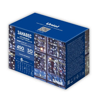 Гирлянда занавес светодиодный Uniel ULD-C6030-450/TTK White IP44 UL-00009926 6х3 м (соединяемый, с эффектом мерцания, 450 светодиодов, белый свет, провод прозрачный)