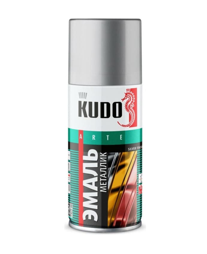 Эмаль аэрозольная универсальная Kudo Silver Finish KU-1026.1 210мл (металлик, акриловая, серебро RAL1026)