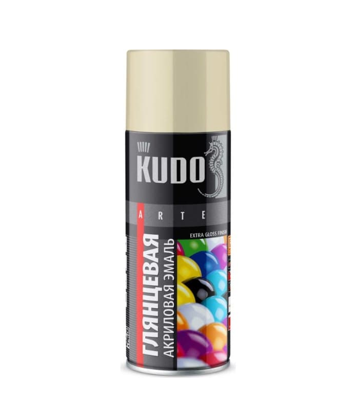 Эмаль аэрозольная универсальная Kudo Arte KU-A1015 520мл (быстросохнущая, высокоглянцевая, акриловая, слоновая кость RAL1015)