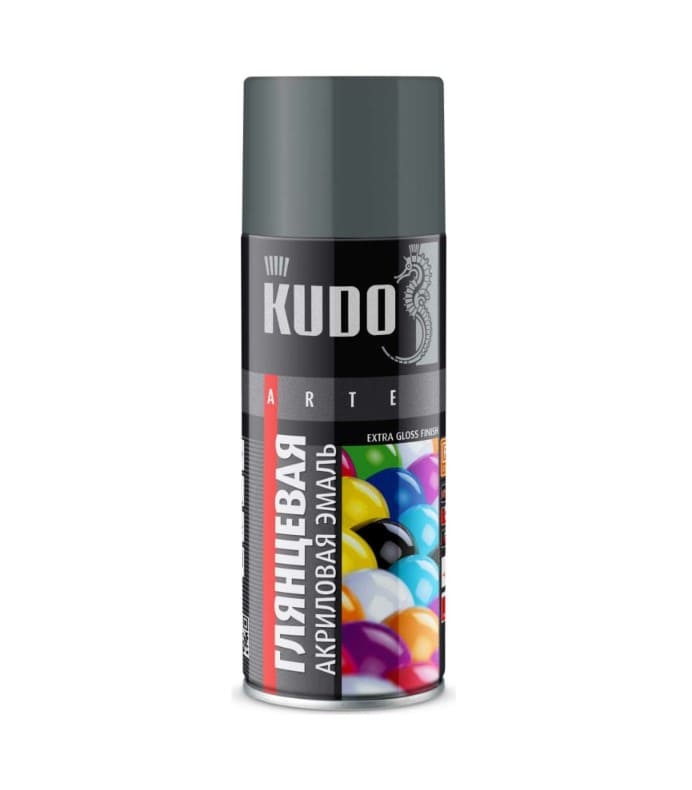 Эмаль аэрозольная универсальная Kudo Arte KU-A7012 520мл (быстросохнущая, высокоглянцевая, акриловая, темно-серый RAL7012)