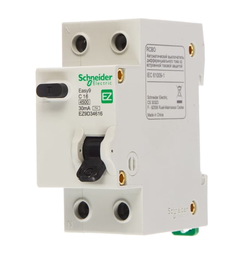 Автомат дифференциальный Schneider Electric Easy 9 EZ9D34616 2п 1п+N С 16А 30мА тип AC 4.5кА