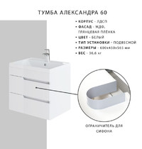 Тумба с раковиной подвесная Итана Александра 60 312609 603х450х575 мм (раковина Classica 60, белый глянец)