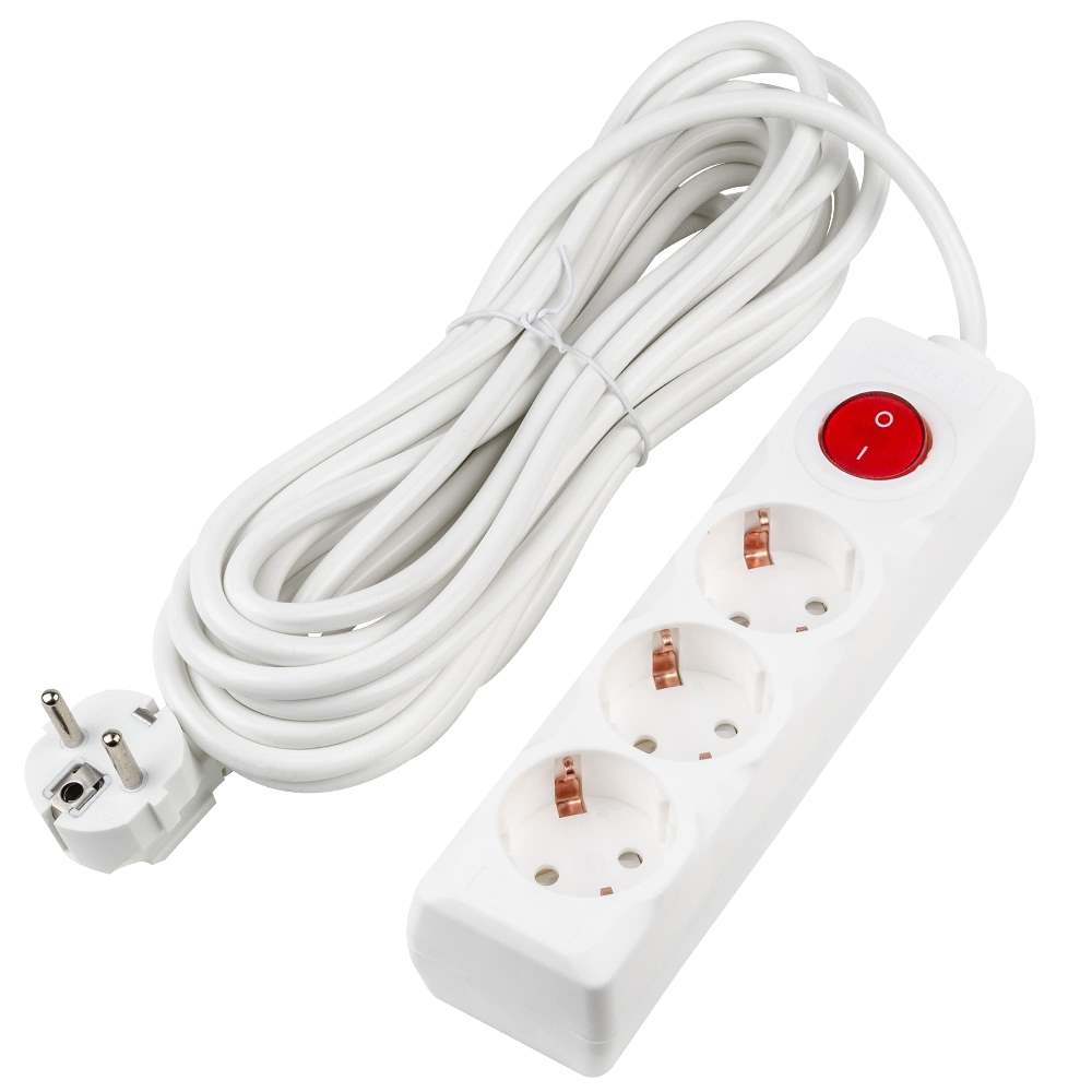Удлинитель Uniel Ultra S-GCU3-7B white UL-00010019 16А (с заземлением, белый, шнур 7м, 3 гнезда, выключатель)
