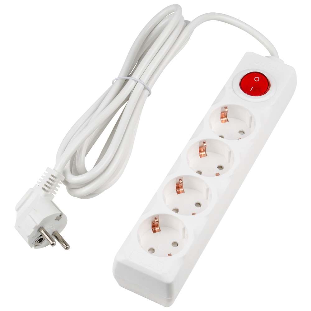 Удлинитель Uniel Ultra S-GCU4-3B white UL-00010022 16А (с заземлением, белый, шнур 3м, 4 гнезда, выключатель)