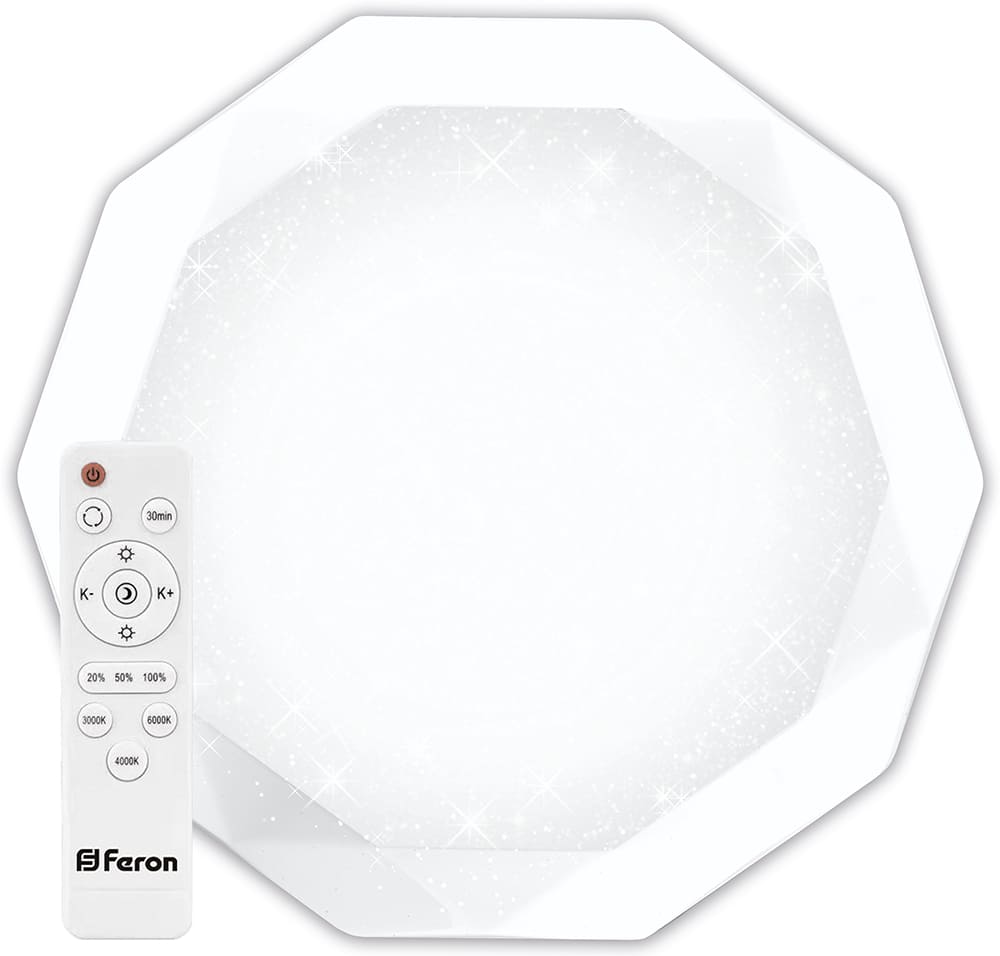 Светильник светодиодный Feron Diamond AL5200 29635 36Вт 3000К-6000K (белый, матовый, звездное небо, пульт)