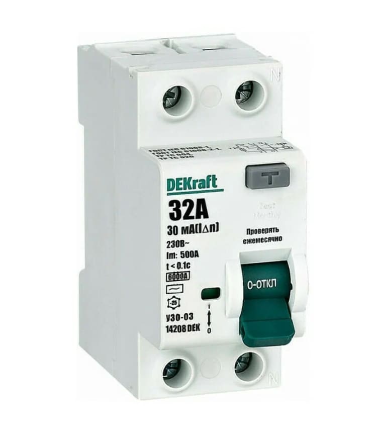 Выключатель дифференциальный УЗО DEKraft УЗО-03 14208DEK 2п 32A 30mA тип AC 6 Ка
