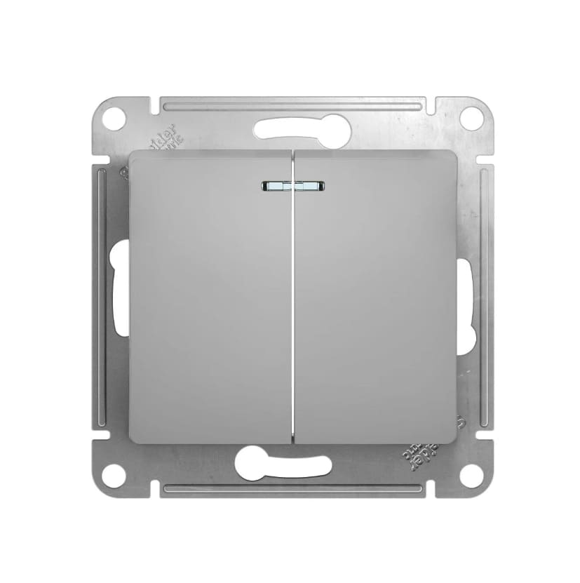 Выключатель Schneider Electric Glossa SE GSL000353 1063752 10А IP20 (2-клавишный, с подсветкой, алюминий, схема 5а)