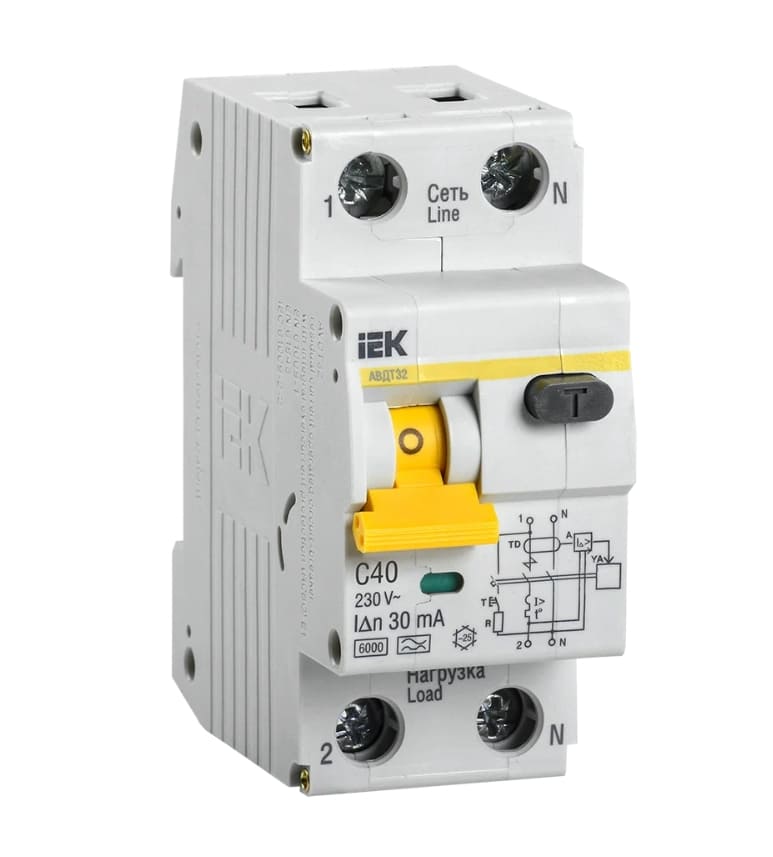 Автомат дифференциальный IEK АВДТ32 MAD22-5-040-C-30 2п 40А 30мА 6кА C