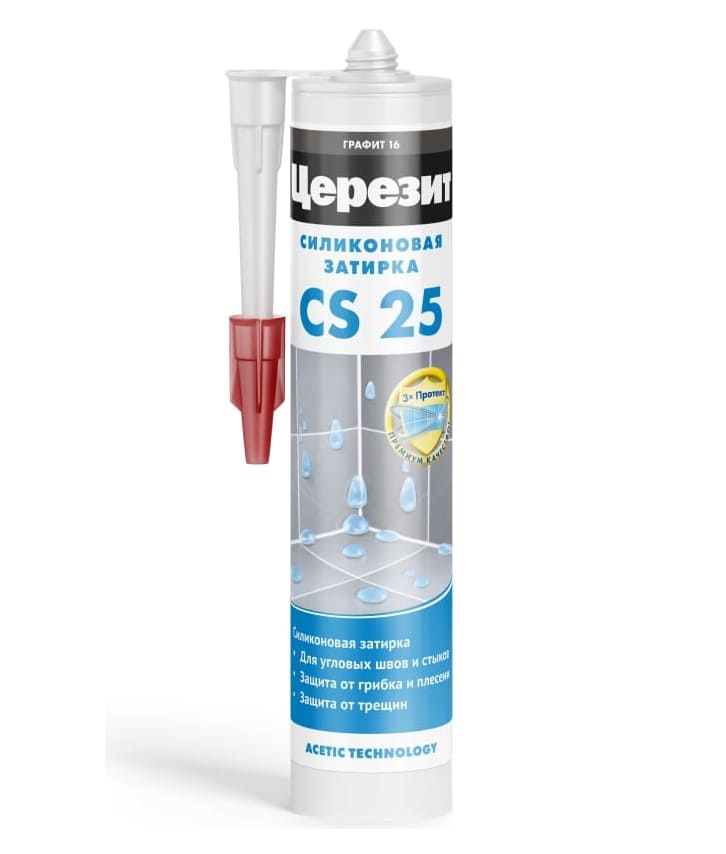 Герметик силиконовый Ceresit CS25 280 мл (с усиленным противогрибковым эффектом, графит 16)