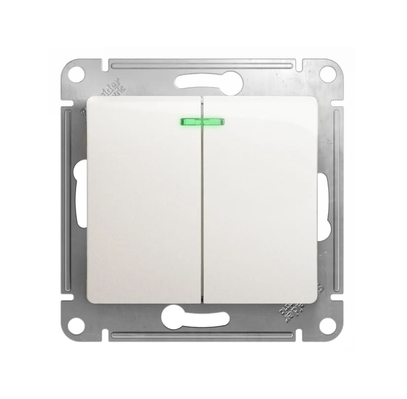 Выключатель Schneider Electric Glossa GSL000653 10A IP20 10AX (2-клавишный, схема 5а, с подстветкой, перламутр)