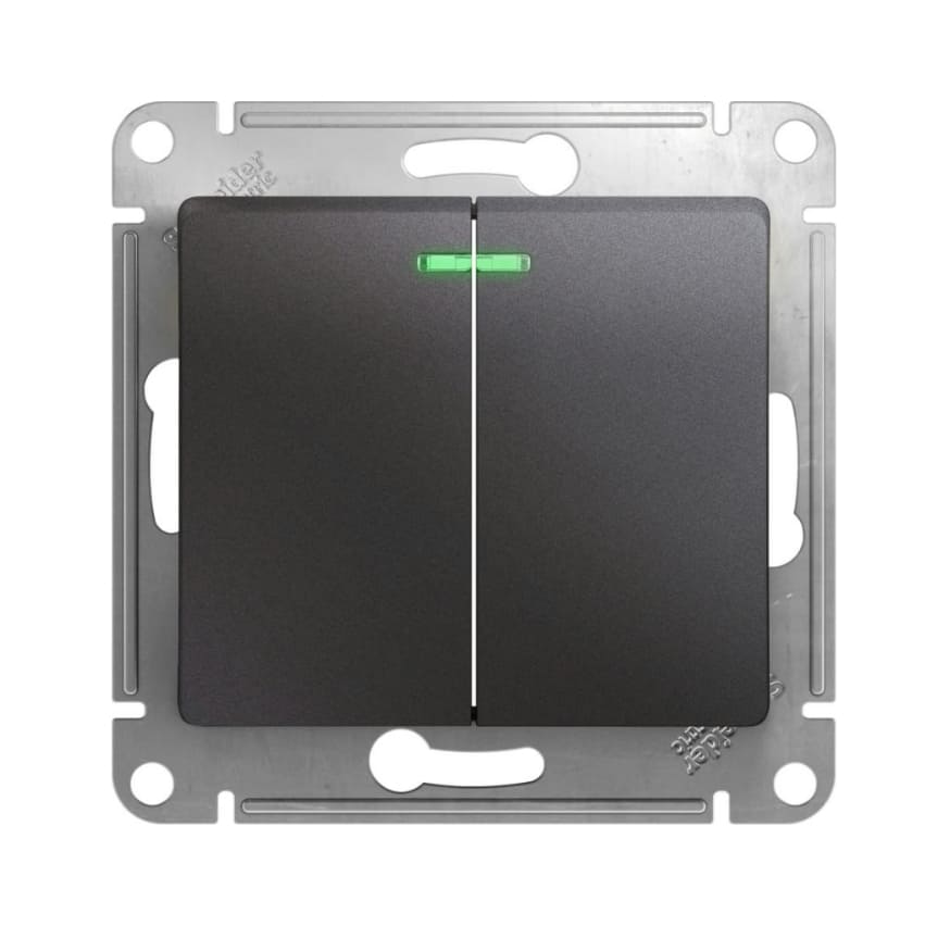 Выключатель Schneider Electric Glossa GSL001353 10A IP20 10AX (2-клавишный, с подстветкой, графит)